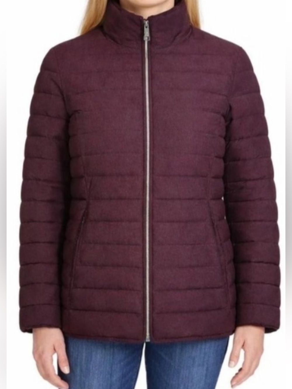 Nautica Women's Quilted Puffer Jacket in Burgundy
